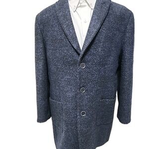 Enzo Tovare Button Coat Wool Blend Lined Overcoat Size 44 Blue Black Heathered